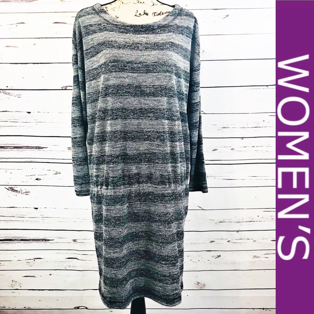 Lou & Grey Striped Drop Waist Gray Sweater Dress